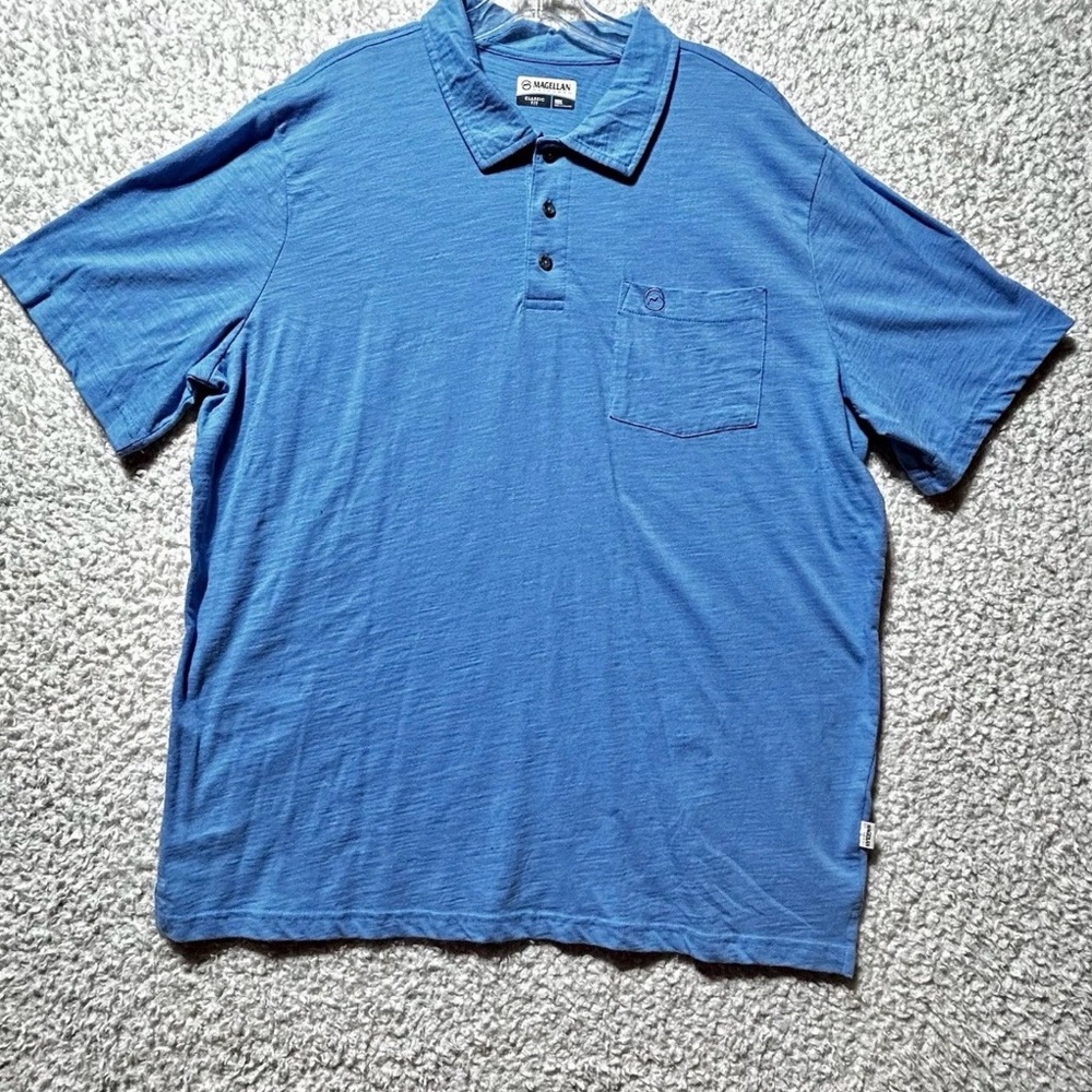 Magellan Outdoors Polo Collar Shirt Men's 2XL XXL Classic Fit Teal Blue Buttons